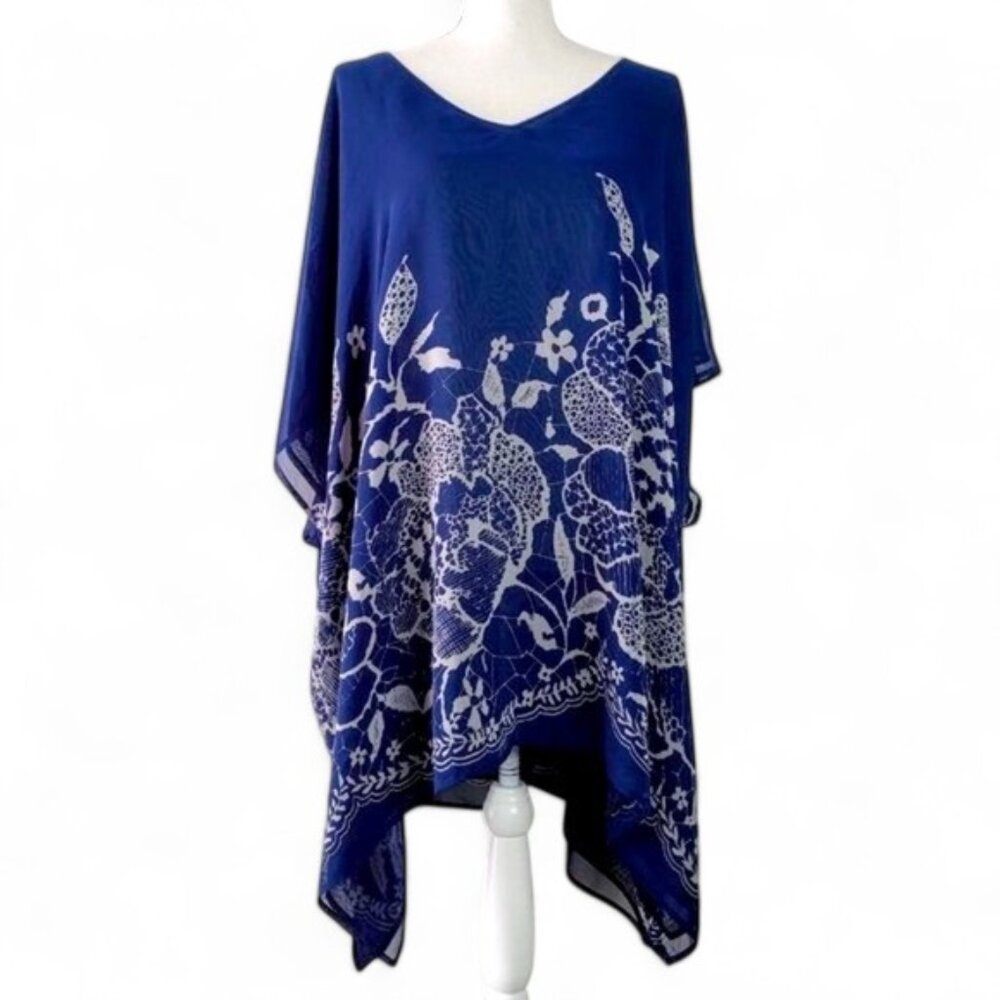 Soma Intimates Floral Two Layer Poncho Tunic Top Women's Flowy V Neck Lounge OS‎